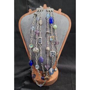 Lia Sophia Triple Strand Layered Beaded Necklace Silver-Tone With Multi-Color Ac